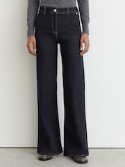 Reiss Dark Blue Addie Petite Cotton-Lyocell Wide-Leg Jeans - Image 3 of 7
