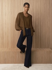 Reiss Dark Blue Addie Cotton-Lyocell Wide-Leg Jeans - Image 1 of 8