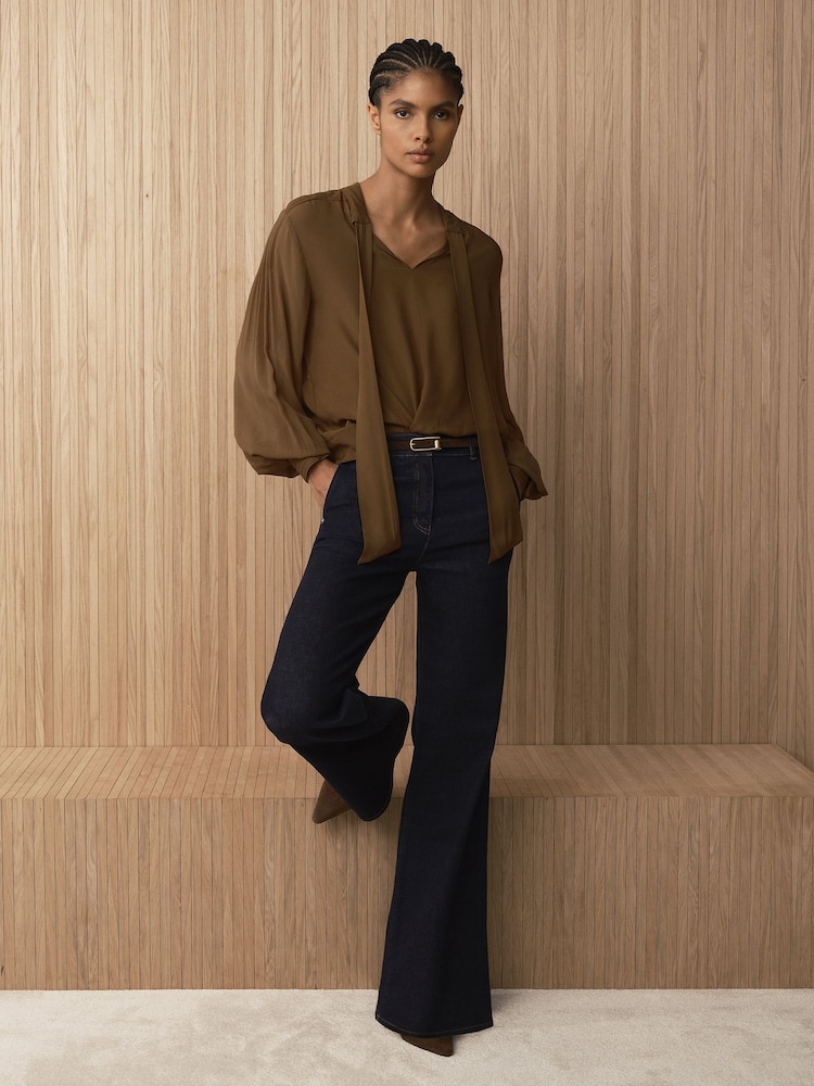 Reiss Dark Blue Addie Cotton-Lyocell Wide-Leg Jeans - Image 1 of 8 Reiss Dark Blue Addie Cotton-Lyocell Wide-Leg Jeans - Image 1 of 8