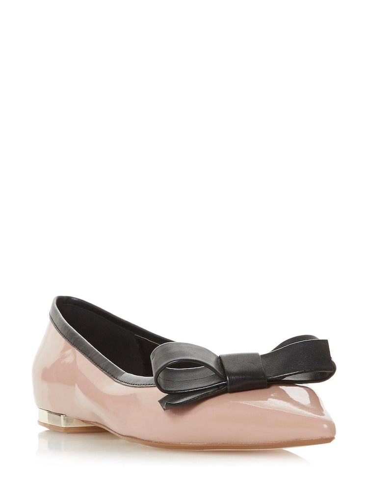 Dune London Natural Clash Pointed Toe Bow Detail Flat Shoes - Image 1 of 5