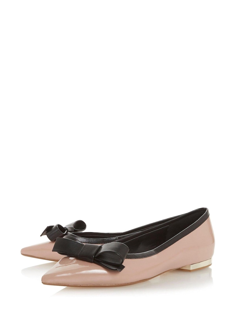 Dune London Natural Clash Pointed Toe Bow Detail Flat Shoes - Image 2 of 5