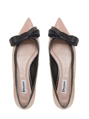 Dune London Natural Clash Pointed Toe Bow Detail Flat Shoes - Image 3 of 5
