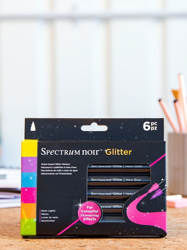 Spectrum Noir Set of 6 Yellow Water Based Neon Lights Glitter Marker Pens - Image 1 of 4