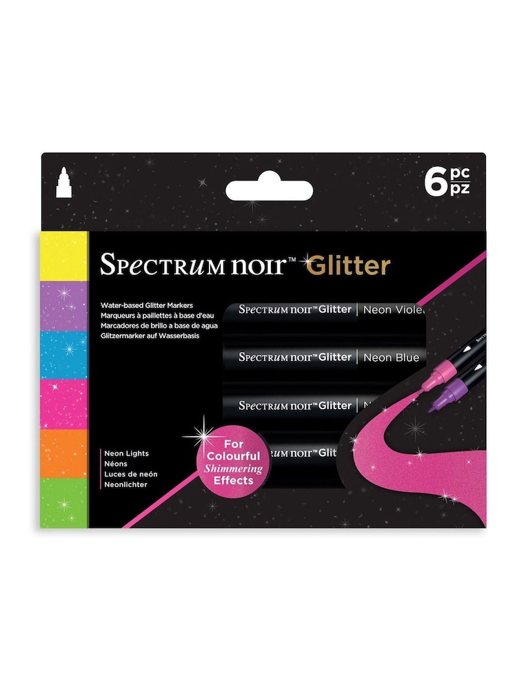 Spectrum Noir Set of 6 Yellow Water Based Neon Lights Glitter Marker Pens - Image 2 of 4
