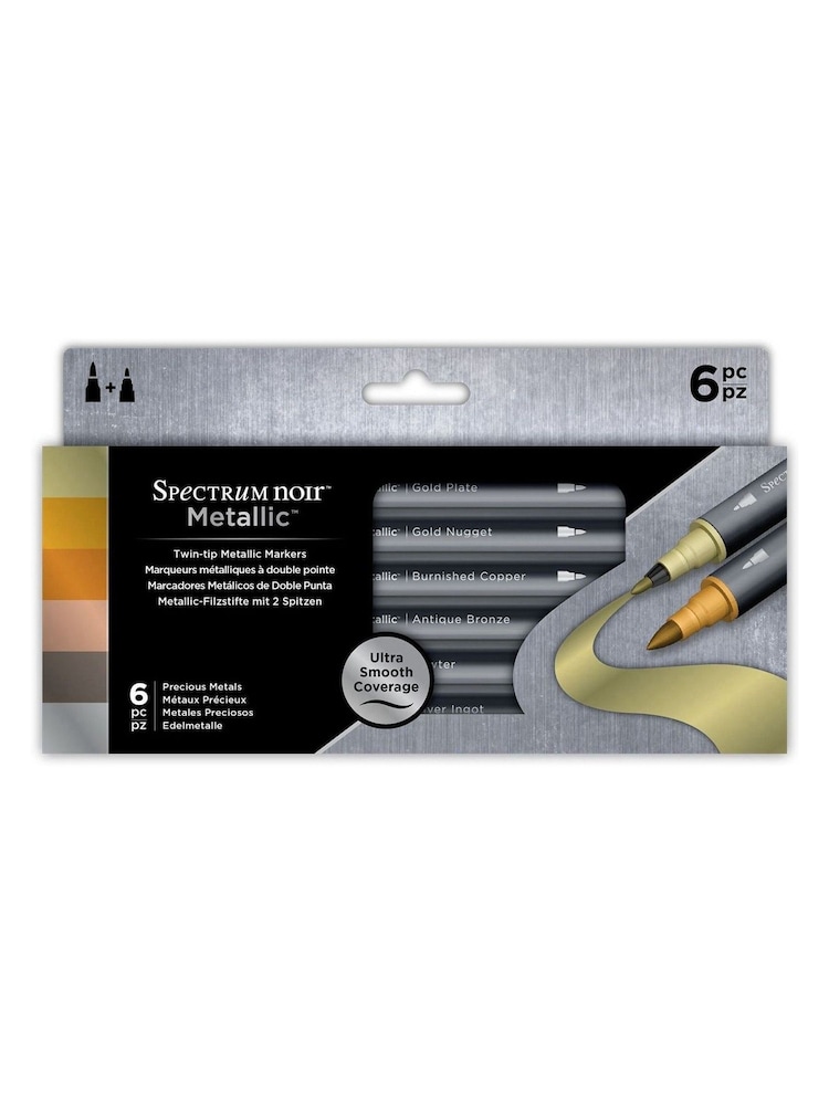 Spectrum Noir Set of 6 Gold Dual Tip Water-Based Precious Metals Metallic Marker Pens - Image 2 of 2
