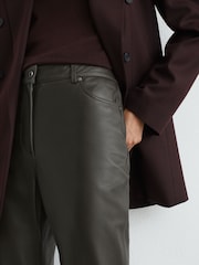 Grey - Reiss Andi Leather Slim Straight-Leg Trousers - Slika 4 od 6