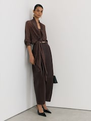 Reiss Burgundy Aries Petite Leather Barrel-Leg Pleated Trousers - Image 6 of 8