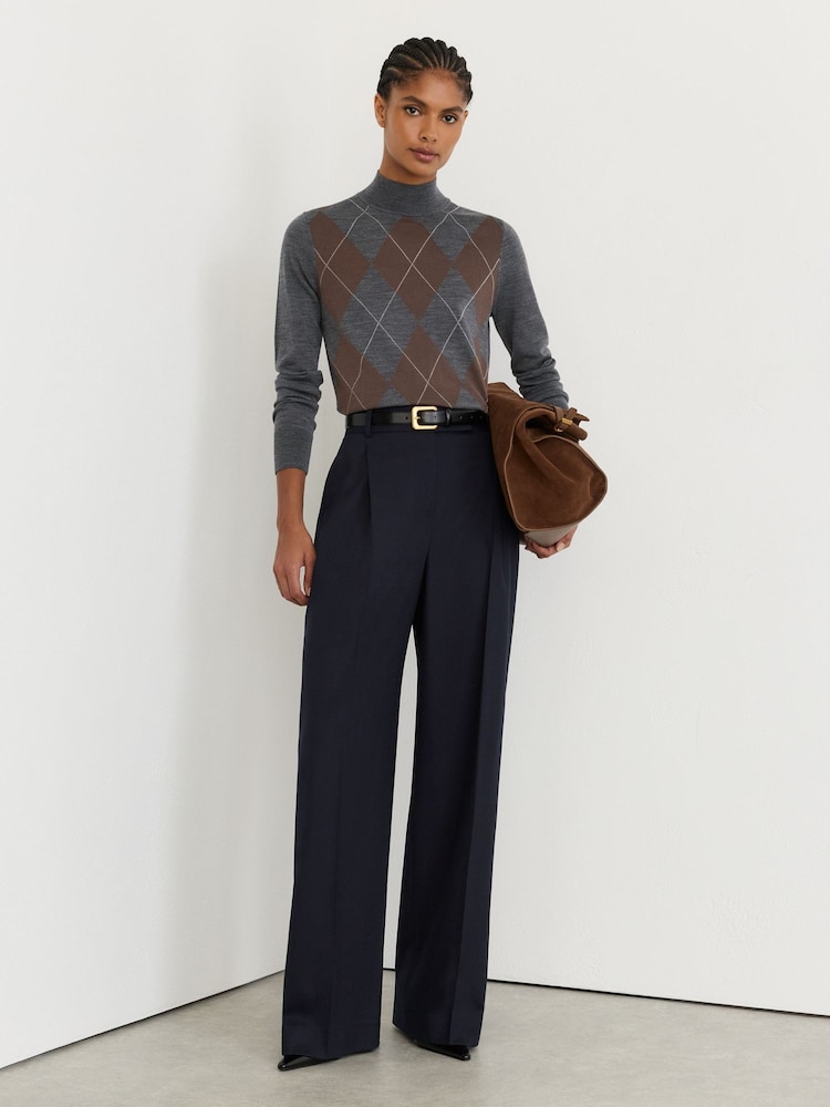 Reiss Navy Luna Petite Wool-Blend Wide-Leg Pleated Trousers - Image 1 of 8 Reiss Navy Luna Petite Wool-Blend Wide-Leg Pleated Trousers - Image 1 of 8
