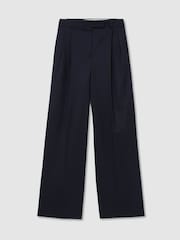 Reiss Navy Luna Petite Wool-Blend Wide-Leg Pleated Trousers - Image 2 of 8
