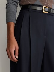 Reiss Navy Luna Petite Wool-Blend Wide-Leg Pleated Trousers - Image 4 of 8