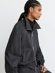 Reiss Charcoal Grey Derby Wool-Blend Herringbone Bomber Jacket - Image 1 of 8