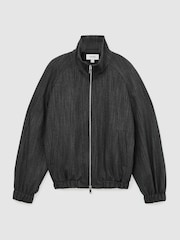Reiss Charcoal Grey Derby Wool-Blend Herringbone Bomber Jacket - Image 2 of 8