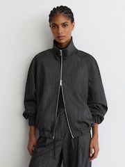 Reiss Charcoal Grey Derby Wool-Blend Herringbone Bomber Jacket - Image 5 of 8
