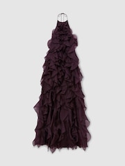 Reiss Grape Burgundy Kiera Atelier Silk-Organza Ruffle Maxi Dress - Image 2 of 6