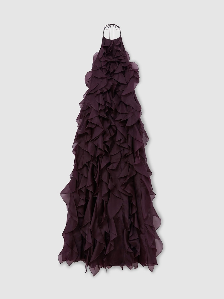 Reiss Grape Burgundy Kiera Atelier Silk-Organza Ruffle Maxi Dress - Image 2 of 6