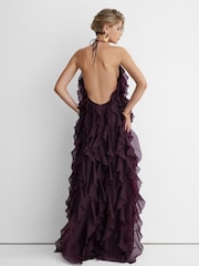Reiss Grape Burgundy Kiera Atelier Silk-Organza Ruffle Maxi Dress - Image 4 of 6