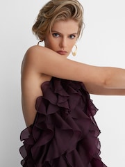 Reiss Grape Burgundy Kiera Atelier Silk-Organza Ruffle Maxi Dress - Image 5 of 6