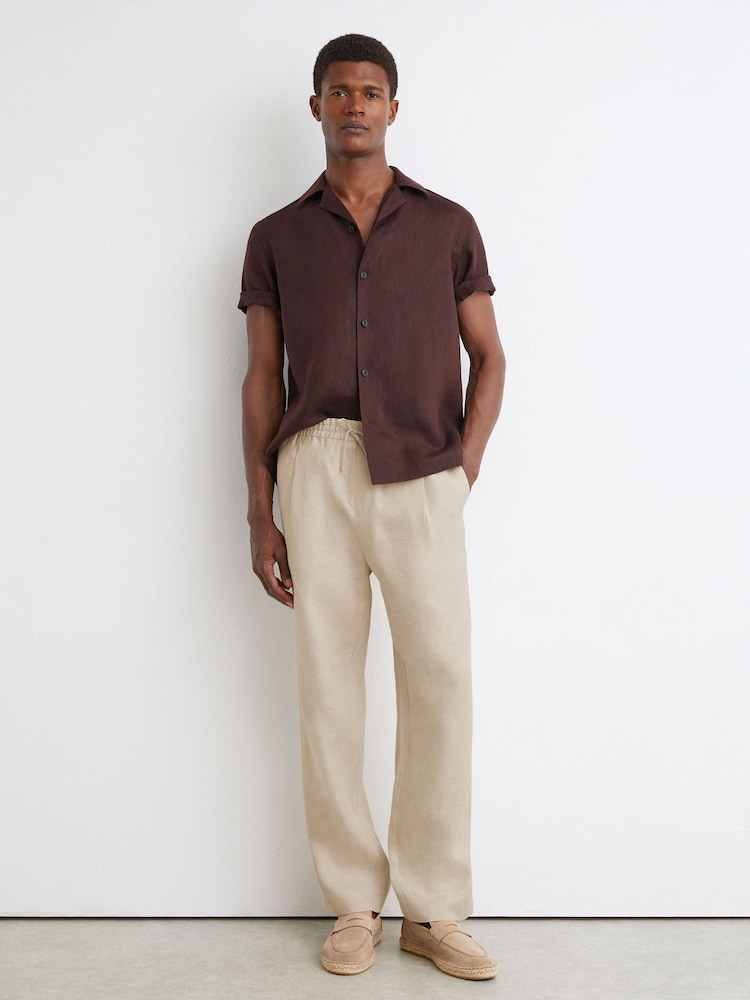 Reiss Natural Barges Linen Relaxed-Fit Drawstring Trousers - Image 1 of 6