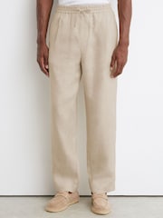 Reiss Natural Barges Linen Relaxed-Fit Drawstring Trousers - Image 3 of 6