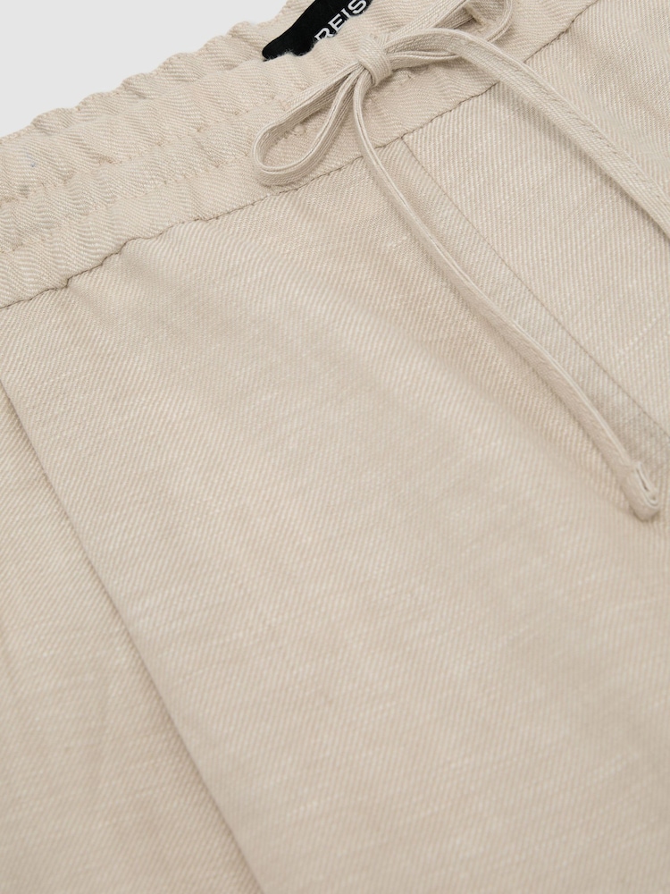 Reiss Natural Barges Linen Relaxed-Fit Drawstring Trousers - Image 6 of 6