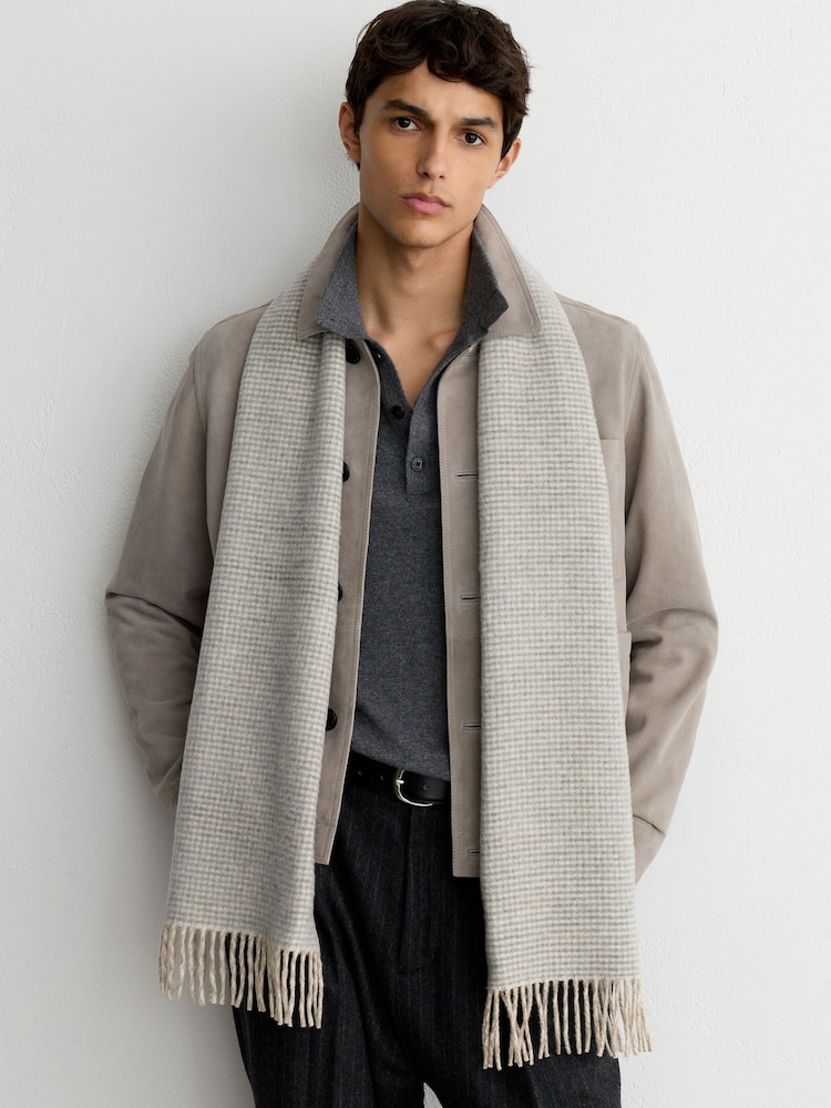 Reiss Oatmeal Creek Wool-Cashmere Houndstooth-Check Scarf - Image 1 of 5 Reiss Oatmeal Creek Wool-Cashmere Houndstooth-Check Scarf - Image 1 of 5