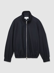 Reiss Navy Solene Petite Wool-Blend Dual-Zip Bomber Jacket - Image 2 of 7