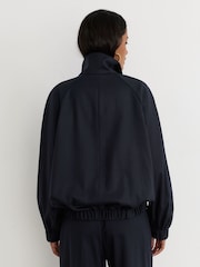 Reiss Navy Solene Petite Wool-Blend Dual-Zip Bomber Jacket - Image 5 of 7