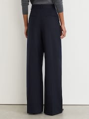 Reiss Navy Luna Wool-Blend Wide-Leg Pleated Trousers - Image 5 of 7