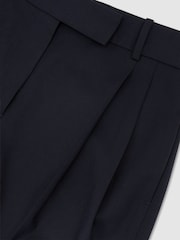 Reiss Navy Luna Wool-Blend Wide-Leg Pleated Trousers - Image 7 of 7