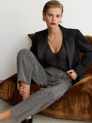 Reiss Black/Silver Selin Petite Crystal-Embellished Straight-Leg Jeans - Image 1 of 9