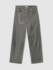 Reiss Black/Silver Selin Petite Crystal-Embellished Straight-Leg Jeans - Image 2 of 9