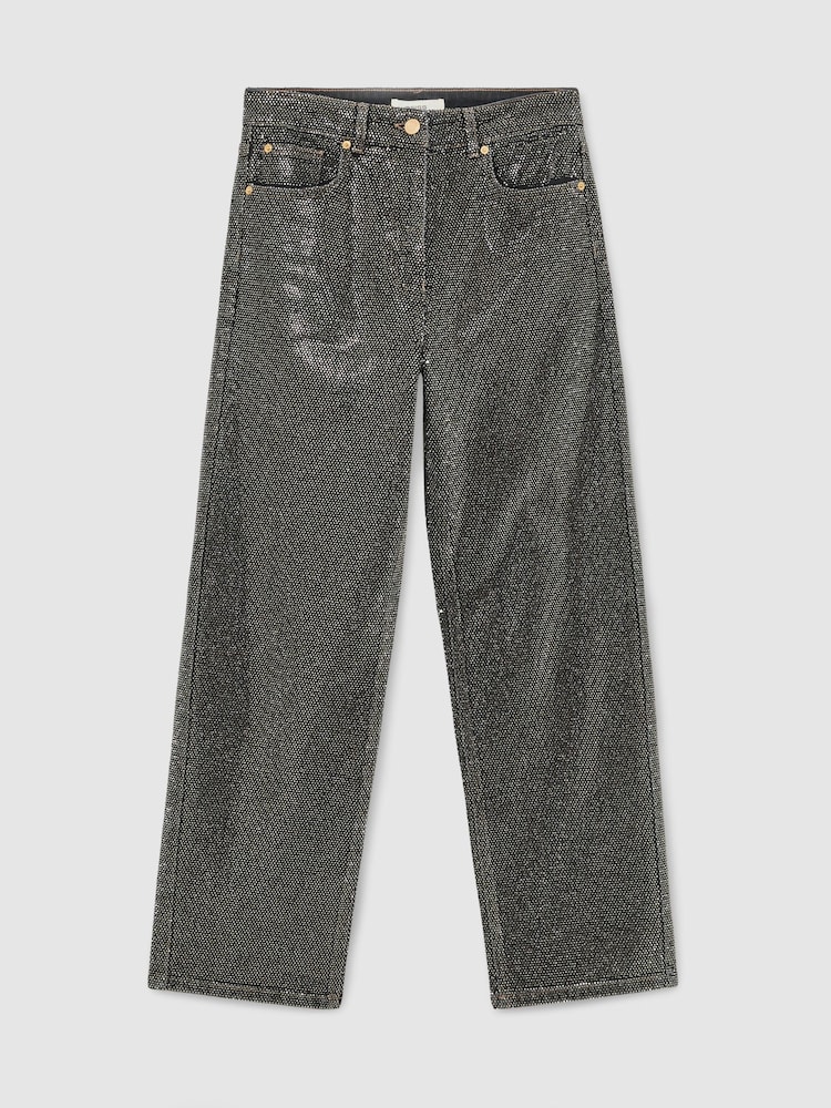 Reiss Black/Silver Selin Petite Crystal-Embellished Straight-Leg Jeans - Image 2 of 9
