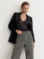 Reiss Black/Silver Selin Petite Crystal-Embellished Straight-Leg Jeans - Image 3 of 9