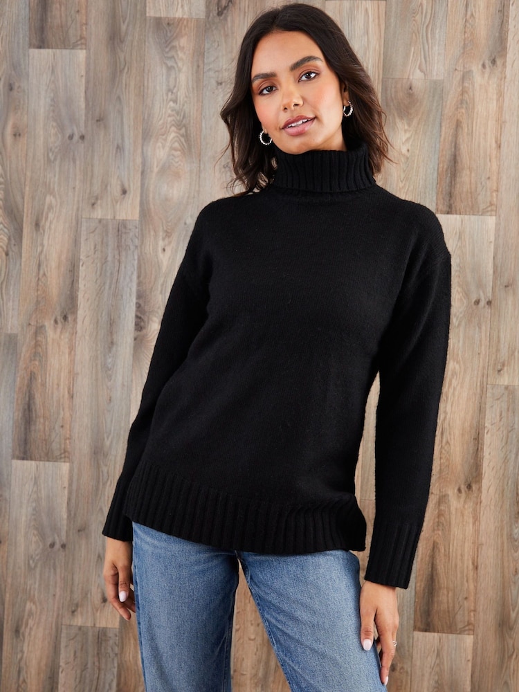 Threadbare Black Oversized Roll Neck Jumper - Image 1 of 5 Threadbare Black Oversized Roll Neck Jumper - Image 1 of 5