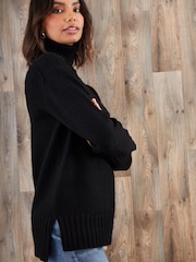Threadbare Black Oversized Roll Neck Jumper - Image 4 of 5