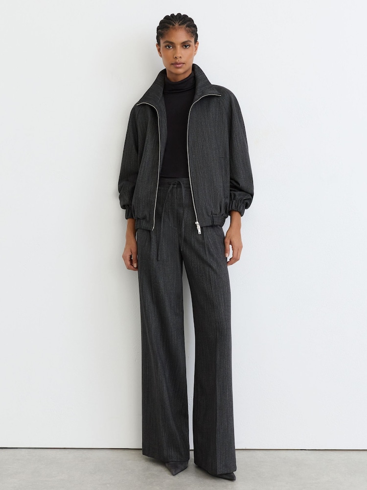 Reiss Charcoal Grey Derby Petite Wool-Blend Herringbone Bomber Jacket - Image 1 of 8 Reiss Charcoal Grey Derby Petite Wool-Blend Herringbone Bomber Jacket - Image 1 of 8