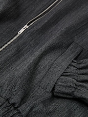 Reiss Charcoal Grey Derby Petite Wool-Blend Herringbone Bomber Jacket - Image 7 of 8