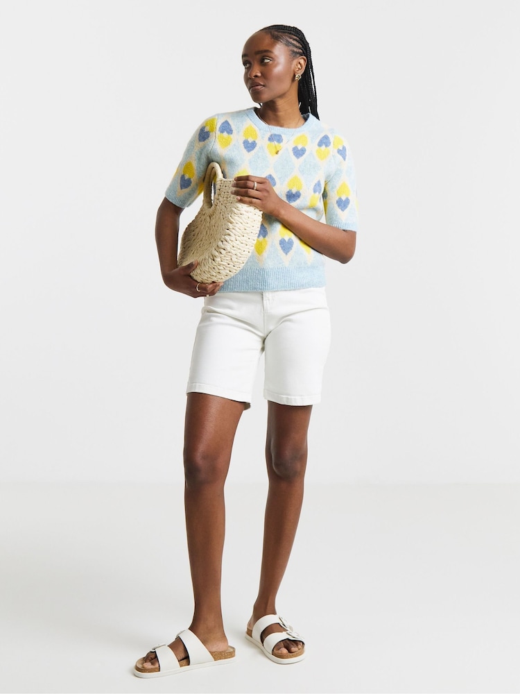Simply Be Blue Heart Jacquard Jumper - Image 1 of 4