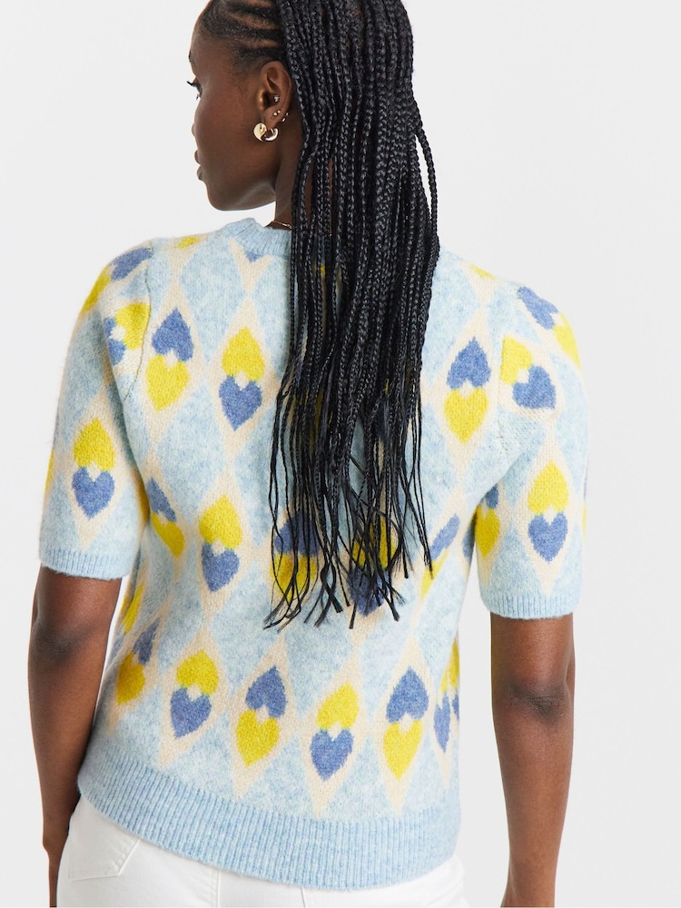 Simply Be Blue Heart Jacquard Jumper - Image 2 of 4
