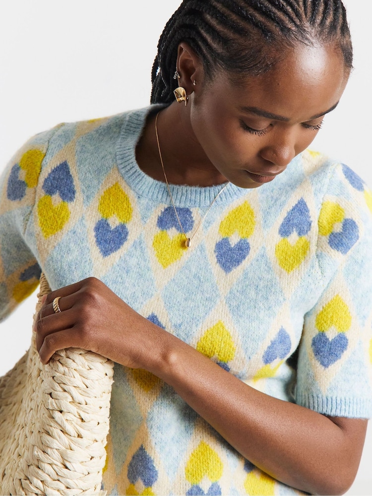 Simply Be Blue Heart Jacquard Jumper - Image 4 of 4