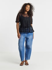 Simply Be Black Lace Peplum Top - Image 1 of 4