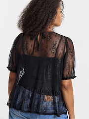 Simply Be Black Lace Peplum Top - Image 2 of 4