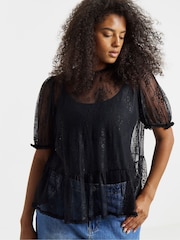 Simply Be Black Lace Peplum Top - Image 3 of 4