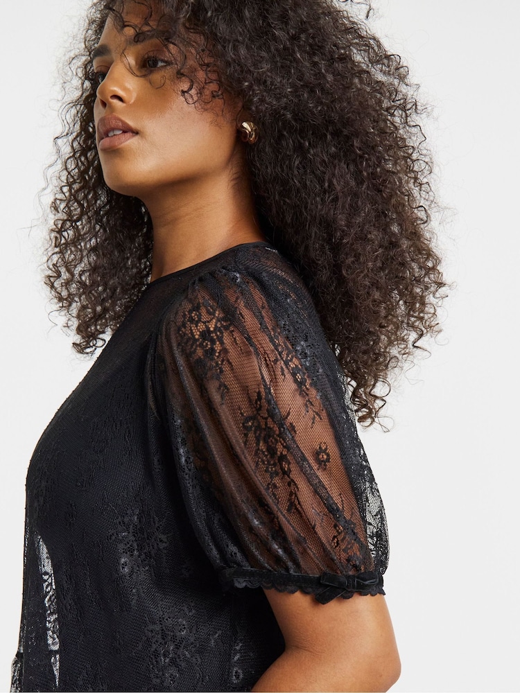 Simply Be Black Lace Peplum Top - Image 4 of 4 Simply Be Black Lace Peplum Top - Image 4 of 4