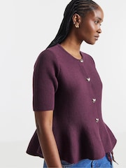 Simply Be Purple Short Sleeve Peplum Cardigan - Image 1 of 4