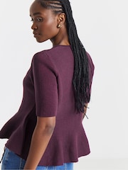 Simply Be Purple Short Sleeve Peplum Cardigan - Image 2 of 4