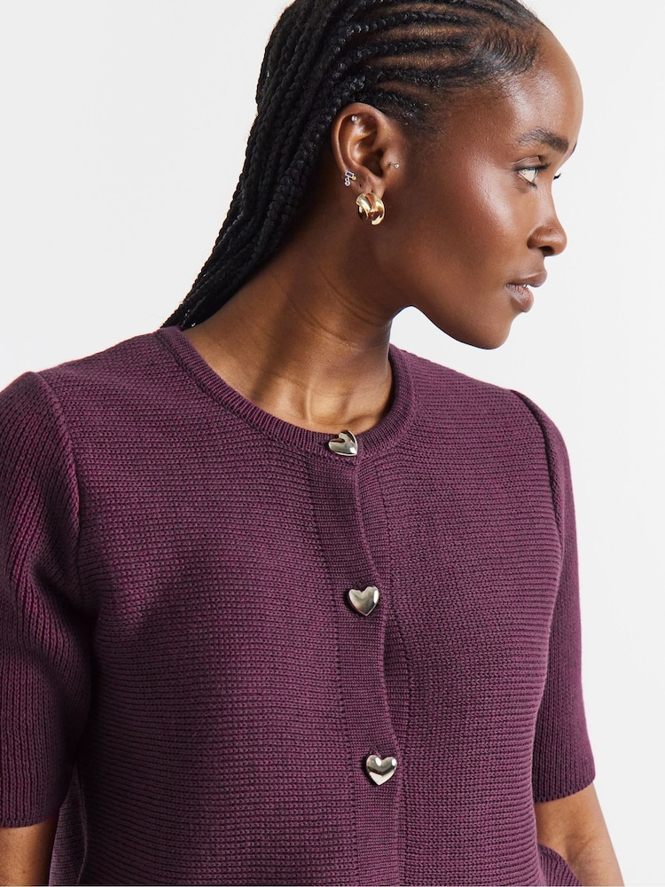 Simply Be Purple Short Sleeve Peplum Cardigan - Image 4 of 4 Simply Be Purple Short Sleeve Peplum Cardigan - Image 4 of 4