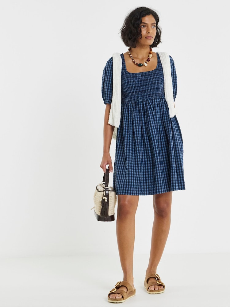 Blau - Simply Be Gerafftes Skater-Kleid - Bild 1 von 4