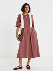 Simply Be Burgundy Red Acid Wash Waist Detail Midi Dress - Image 1 of 4