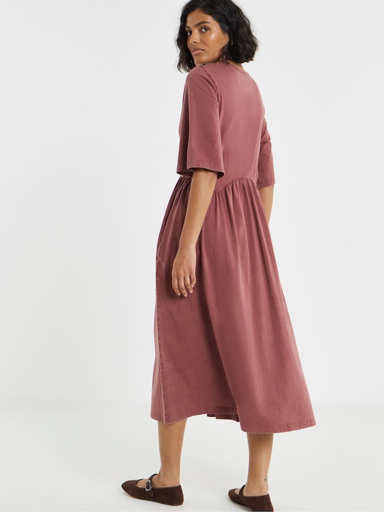 Simply Be Burgundy Red Acid Wash Waist Detail Midi Dress - Image 2 of 4